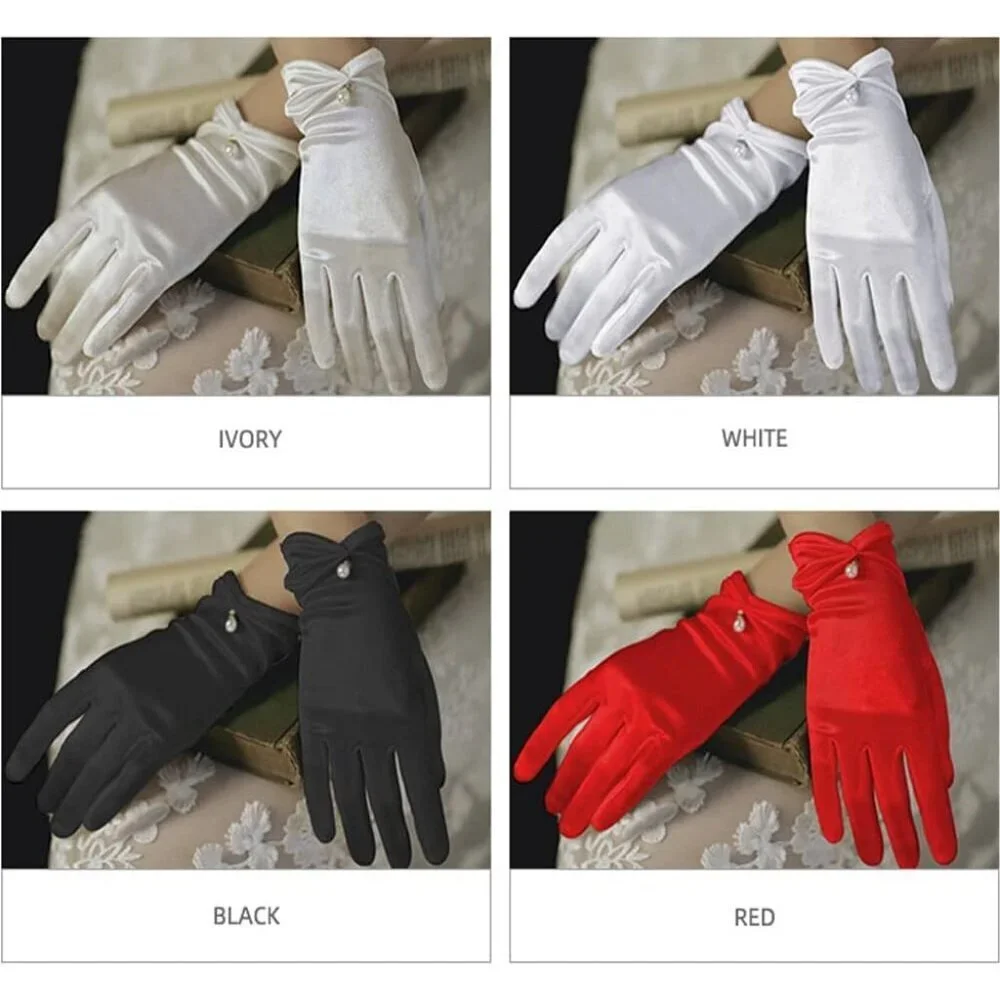 Women's Dark Red Floral Lace Gloves Elegant Wrist Bridal Wedding Dinner Party